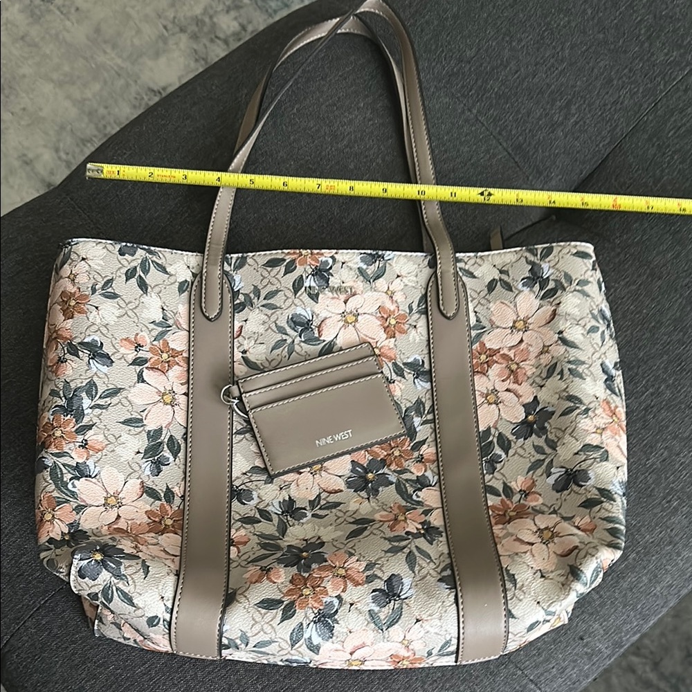 Nine West Gray and Pink Floral Tote Bag